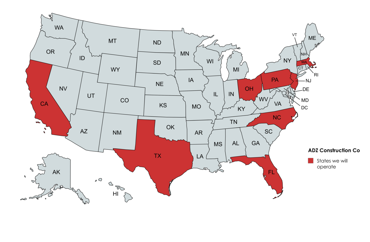 Map of American States ADZ will operate.